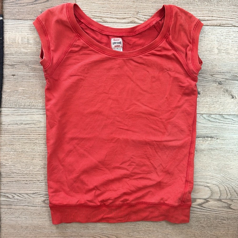 Lucky Brand Red Cap Sleeve Tee